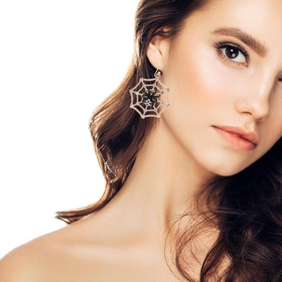 Halloween Spider Earrings, Fashion Spider Spooky Cobweb Earrings Halloween Earri - Picture 7 of 7